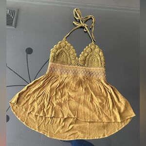 Free People Crochet Olive Green Cami